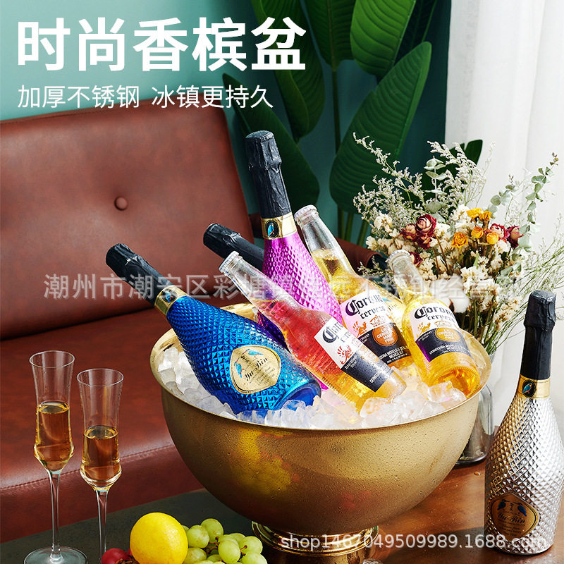 加深不锈钢冰盆沙拉红酒水果桶