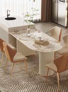 严选家用亮光面岩板岛台桌子代简约设师计款餐半圆岩现89482板厅