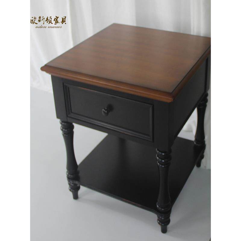 美式木复沙发边几小户型客方厅桌带抽实屉休古闲桌中古储物JEO小