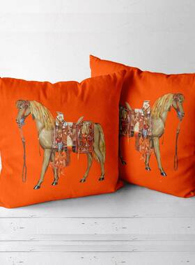 抱背枕套靠垫马欧式美式客厅沙间发样板爱马橘77450黄色腰枕橙靠