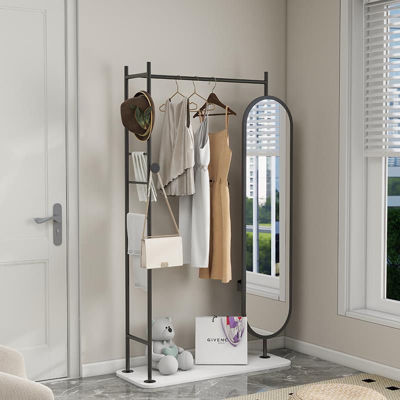 BWDIL奶油风落地旋转衣穿镜全衣帽架一体家用厅卧客室移动挂衣架