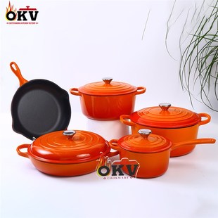 铸铁搪瓷锅炊具套装 pot Cast enamel set iron 珐琅锅五件套