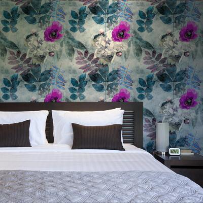 BZ20021复古蓝紫色花卉墙纸店铺客厅卧室客厅家居装饰壁纸贴画