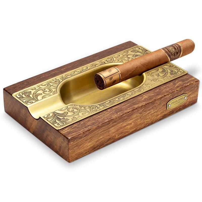 茄龙 (CIGARLOONG)雪茄烟灰缸大口径烟灰缸雪茄专用实木金色花