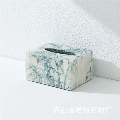 厂家天然大理石奢石纸巾盒客厅抽纸收纳盒高档轻奢摆件酒店高级装