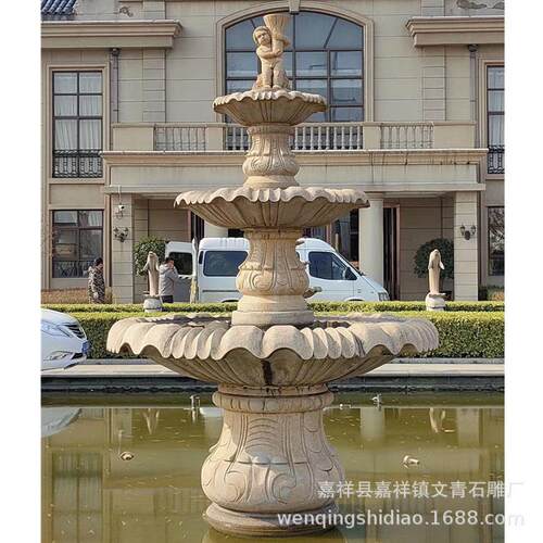 直销广场石雕喷泉 单孔多层黄锈石喷泉 牢固干净结实