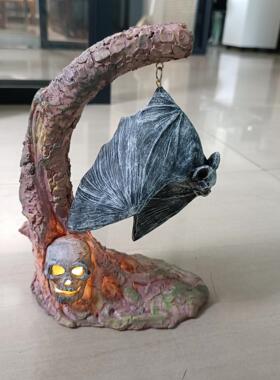 万圣节南瓜灯halloween万圣节氛围摆件蝙蝠灯树脂摆件捣蛋南瓜灯