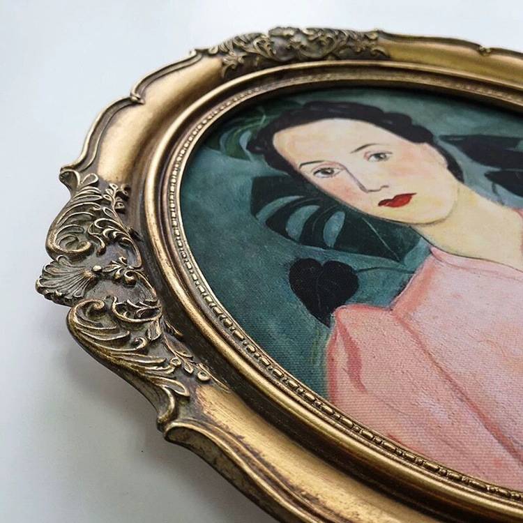 法式复古人物挂画框 轻奢文艺客厅装饰画椭圆形雕花相框玄关壁画图片