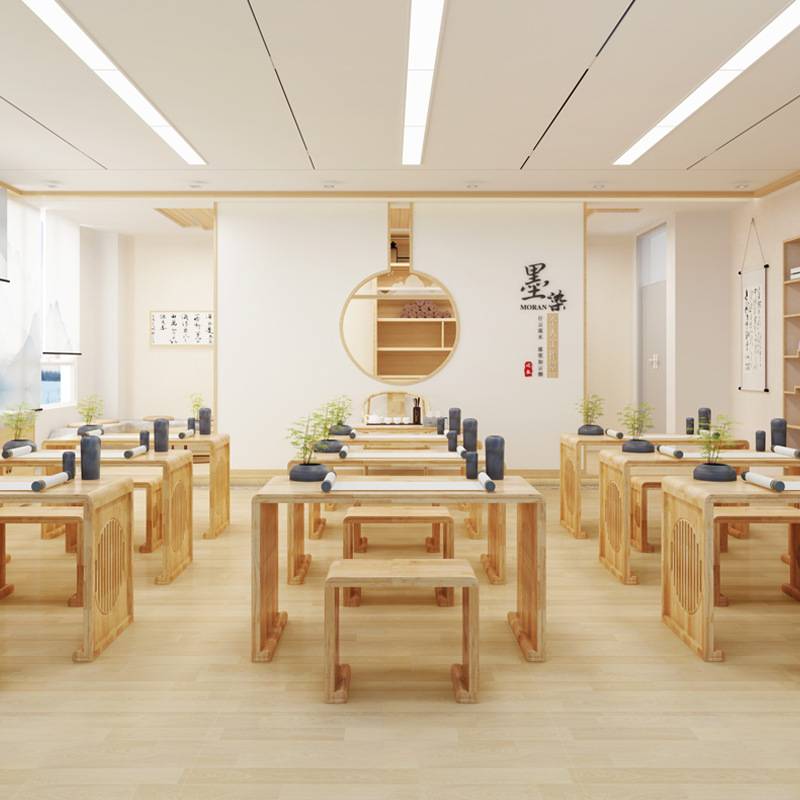 学校学生学习国学桌仿古毛笔字书法桌中式围棋桌茶艺桌实木课桌椅
