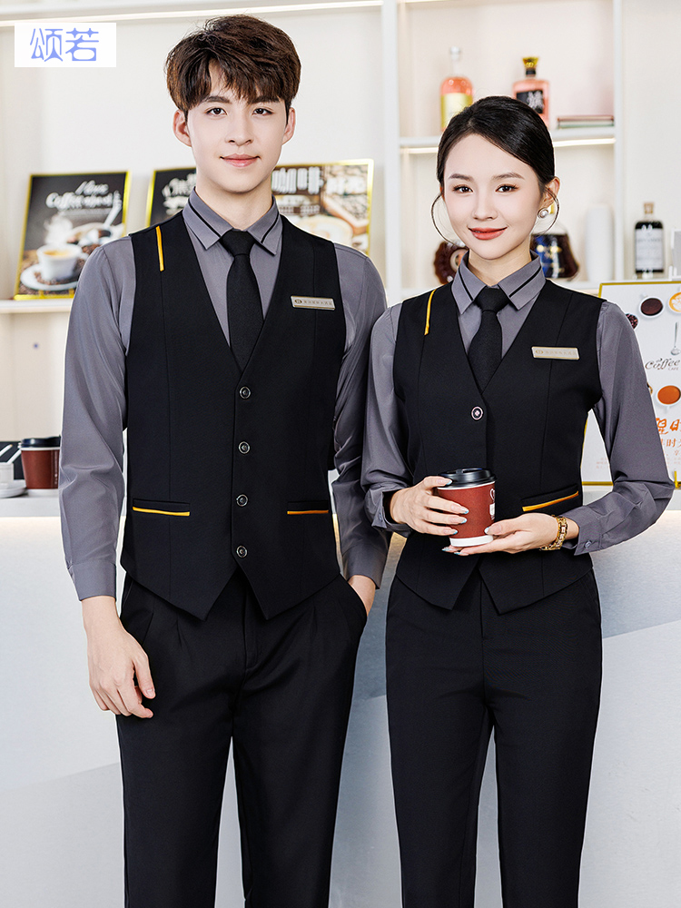 台球俱乐部服务员工作服桌球男衬衫马甲套装酒吧KTV酒店前台收银