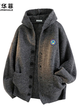 马克华菲灰色开衫毛衣男款2025秋冬季新款慵懒风宽松休闲针织衫