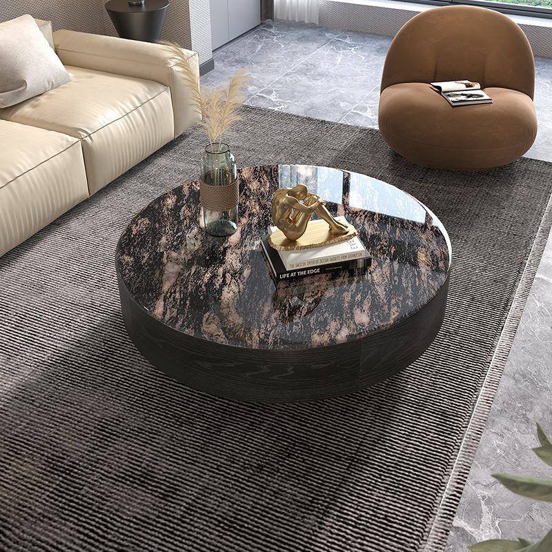 圆形大理石木茶几石家暗非用小户型简意约现代实天然超晶圆茶几式