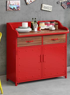 复古铁艺CHQ工调业风餐边柜实木备餐柜柜水碗柜金属储物柜茶商用