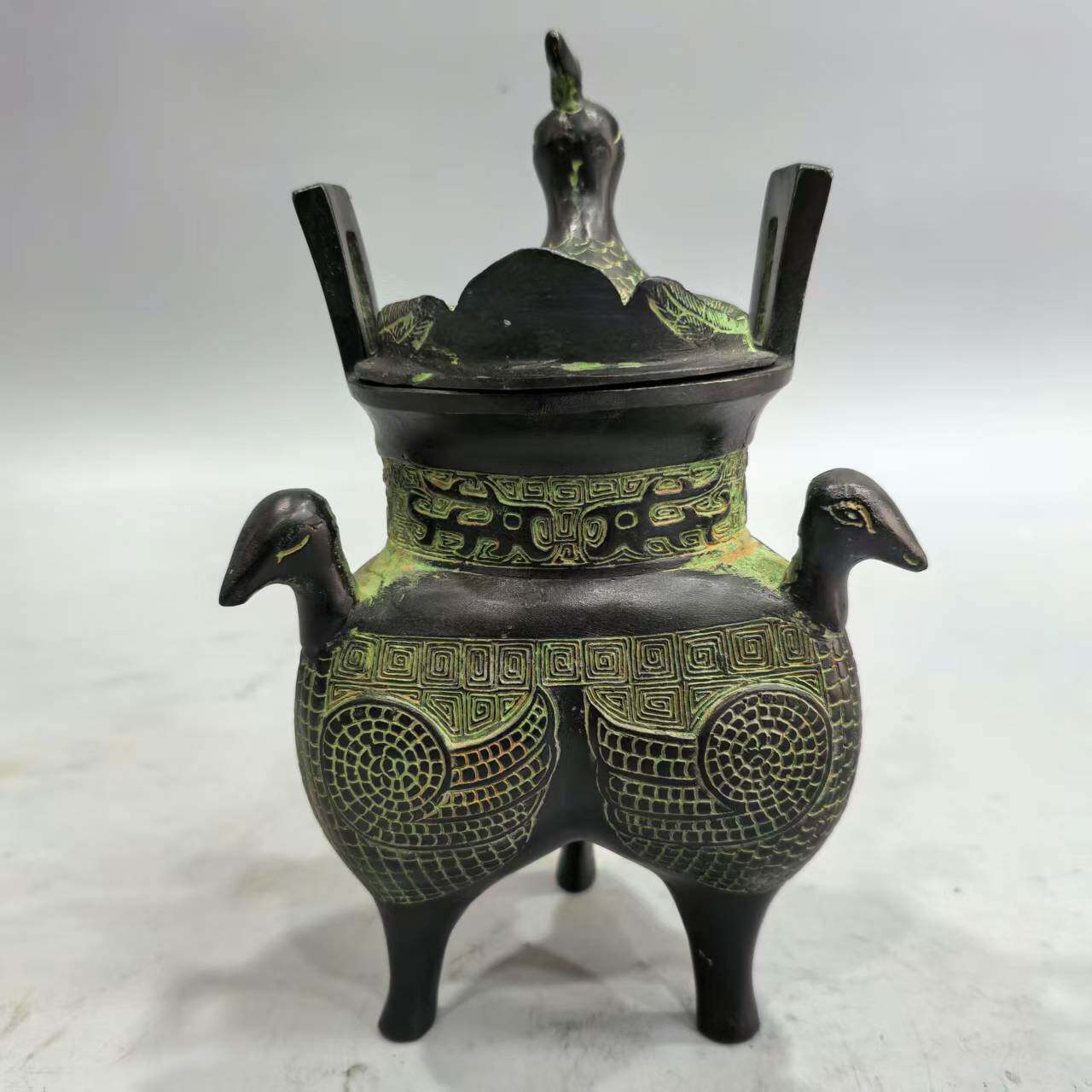 仿古青铜器摆件 三鸠鬲 合金 摆件家居装饰工艺品厂家直销复古