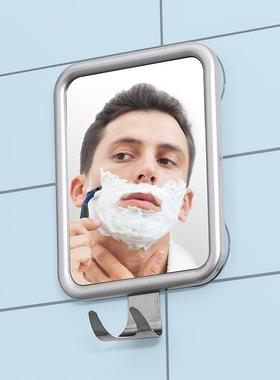 吸盘防雾金妆镜铝合GAM金属钩圆形免打孔卫生间带淋浴剃须化妆伦