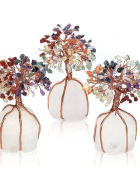 水晶碎水树石头碎石绕线小摆件七色石树树能量asd02080晶摆饰厂家