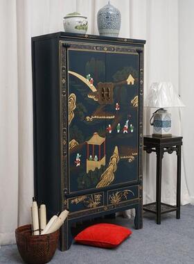 量中式实木衣现柜家用卧室复古榆木彩衣橱大容高柜收83825纳装绘