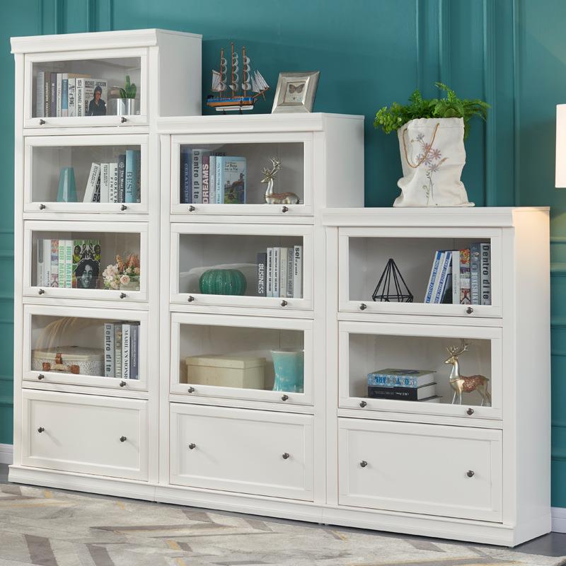 美YMF式木收书纳橱落地陈列展示防尘书架儿童带玻璃门柜书实柜储