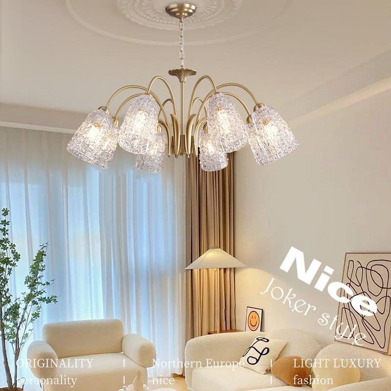 室美式客厅浪厅漫全餐铜吊灯高端841水晶主卧灯轻奢法式复古大气