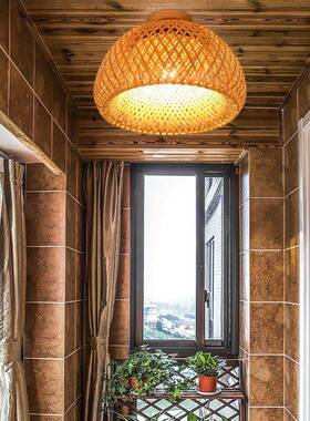 中式竹编灯美式简约客玄关走廊过道阳台灯个性73234厅形创意圆顶