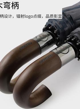 PARAC动HASE条纹木实弯钩自伞323010骨三折叠高端商务男伞防风雨