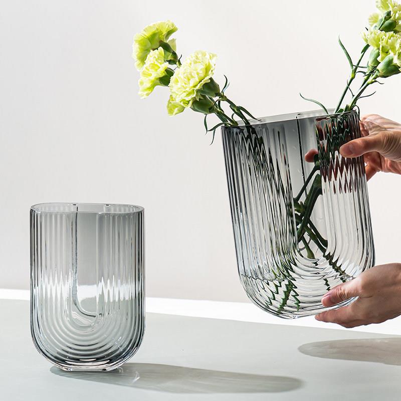 代简约U型轻奢U型玻璃花瓶件装饰品摆样板房客厅5421682电插现花