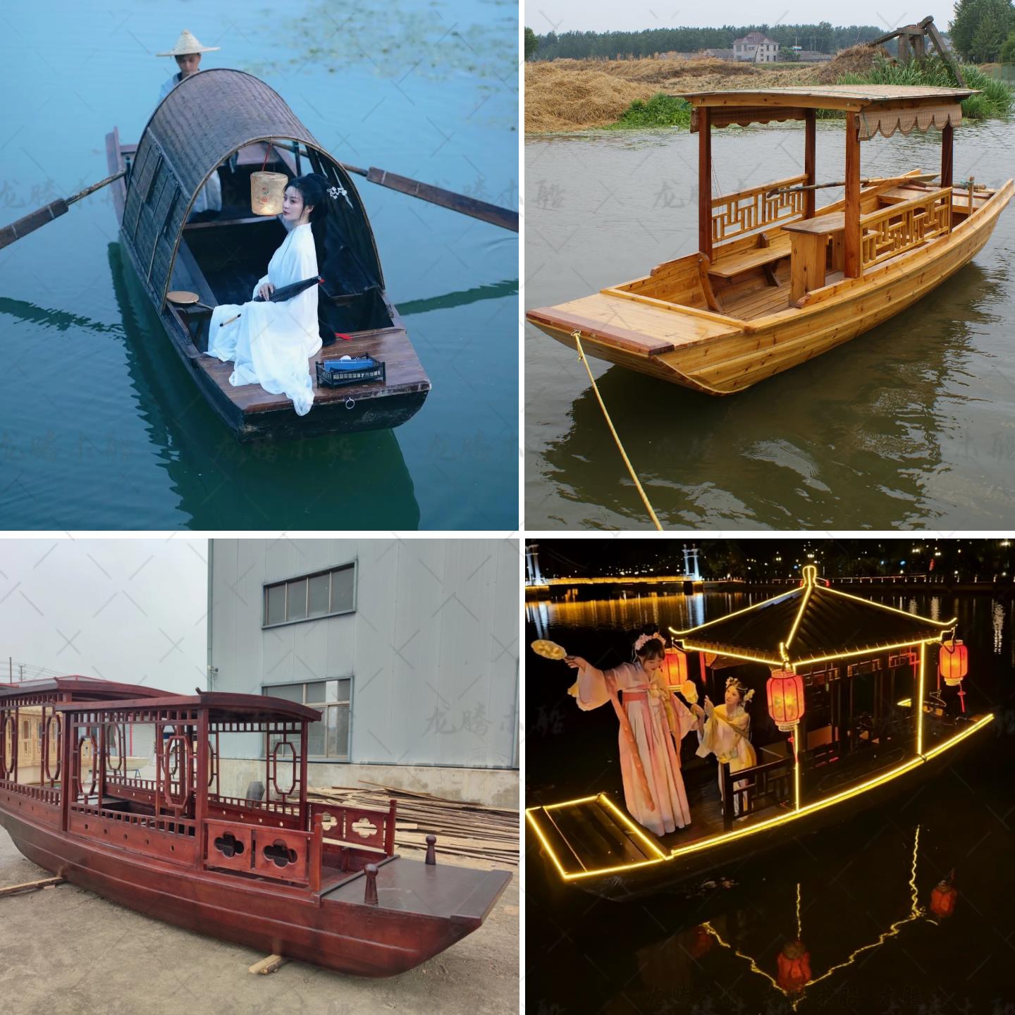 彷古木船乌篷船渔船观光船旅游手划摇撸船装饰户外水上作业小木船