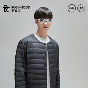 内穿薄款 保暖简约百搭内胆大码 休闲外套 羽绒服圆领男款 罗宾汉短款