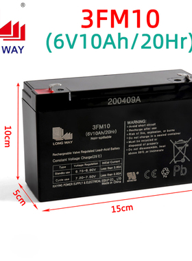 LONGWAY龙威儿童电动车电池6V10ah3FM10地磅电瓶小孩摩托车大容量