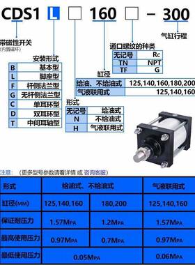 重/型大推力标准气缸CDS1BNC1FN755/CS1DN/CSS1TN/SC1LNCS1CN