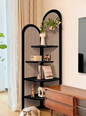 复古式藤编转装饰置角架客厅沙发墙边物中书柜子卧AZF室实木三拐