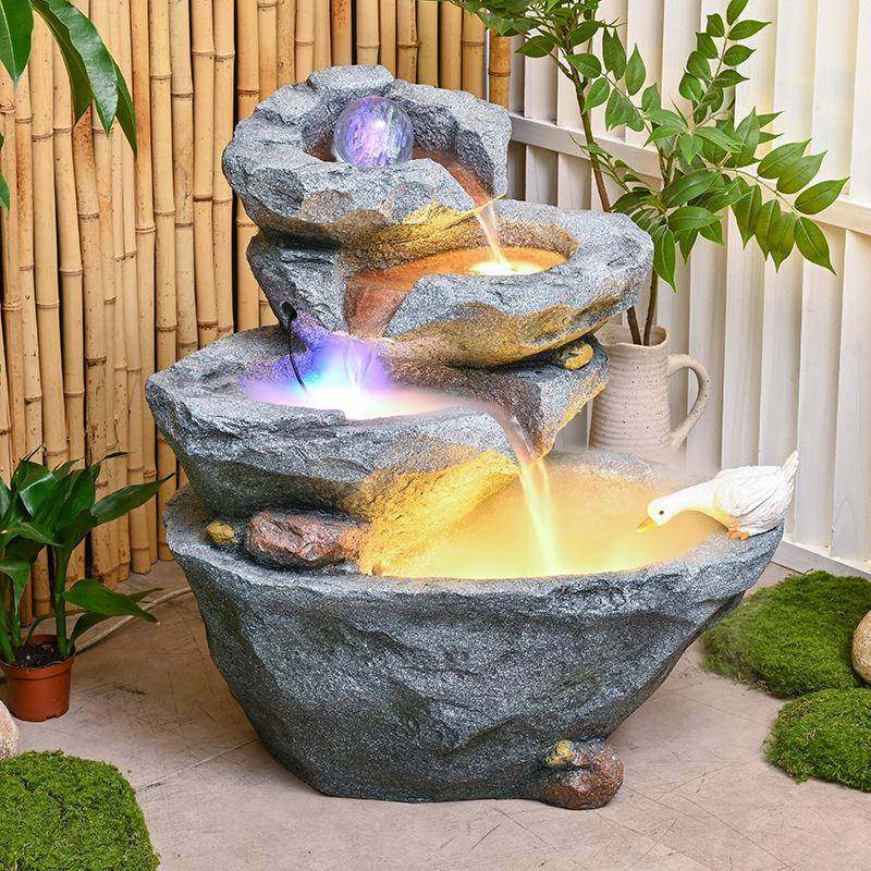 大台型假水山水池喷泉院LHH流水摆件庭花园循环景观露台阳布置风
