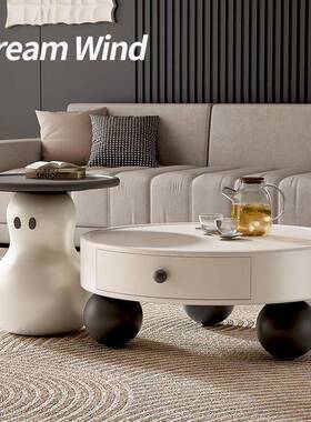 新款现代约18138创意家用小户型客厅带人抽屉奶风油雪茶几简电视