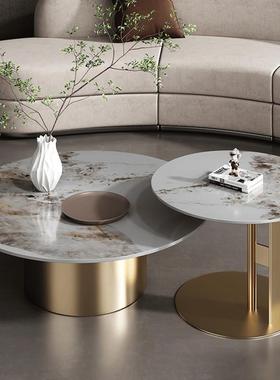 意式极简亮光岩板茶32798几合客厅小户型轻圆酒奢样板房公寓店形