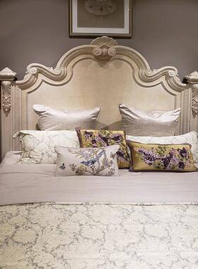 1式实木床art复兴印美记雕花复古做旧.8米双床XRY人婚床欧式纯实