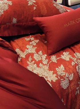 高套端复古奢欧式婚庆雅100支LMO长绒四棉件红色婚庆柔软被套床单