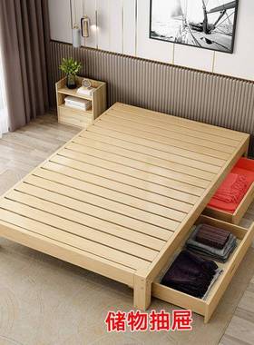 实房木床1.8米双UEB人床榻榻2米床架代简约1.出租用简易单人现床1