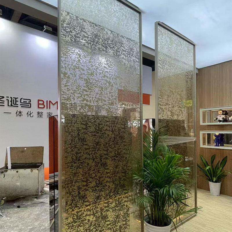 酒店别墅铝合金代璃丝玻屏风现简约镂空屏风客LVE夹厅玻璃隔断屏