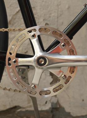 2Wheels 复古牙盘曲柄自行车银色牙盘护盘曲柄盘片CNC切割定制款