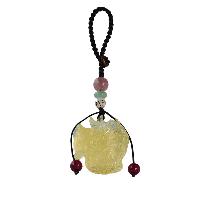 天然黄水晶九尾狐汽车钥匙挂 手机挂搭配草莓晶朱砂等配饰钥匙扣