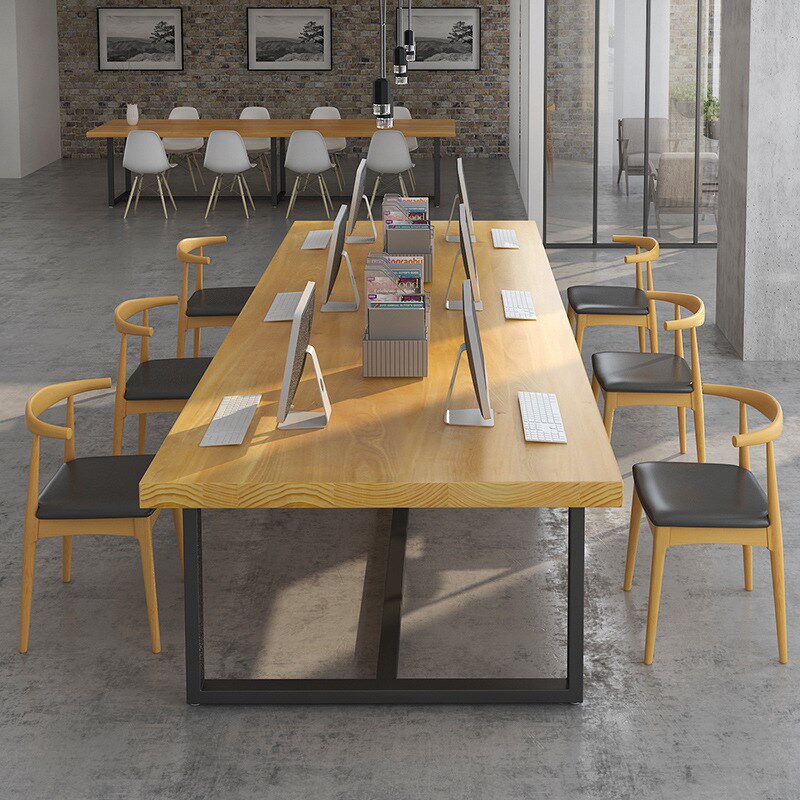 美式实木办公室 工业铁艺会议室职员洽谈会议桌 书房写字桌电脑桌