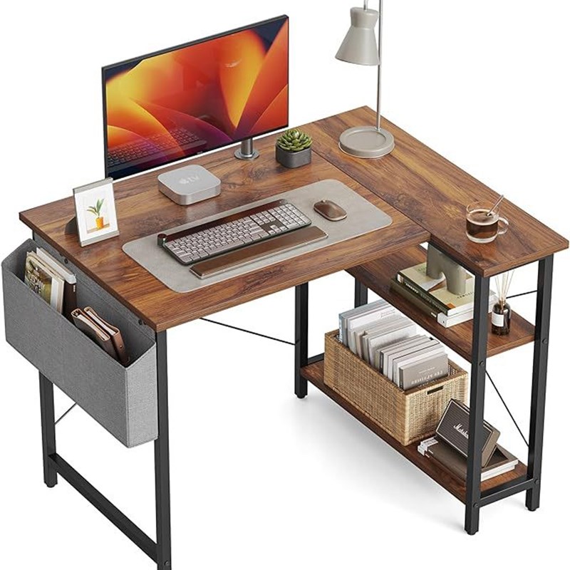 L 形办公桌 电脑桌带双面储物架家庭办公室角落书桌书房写字桌