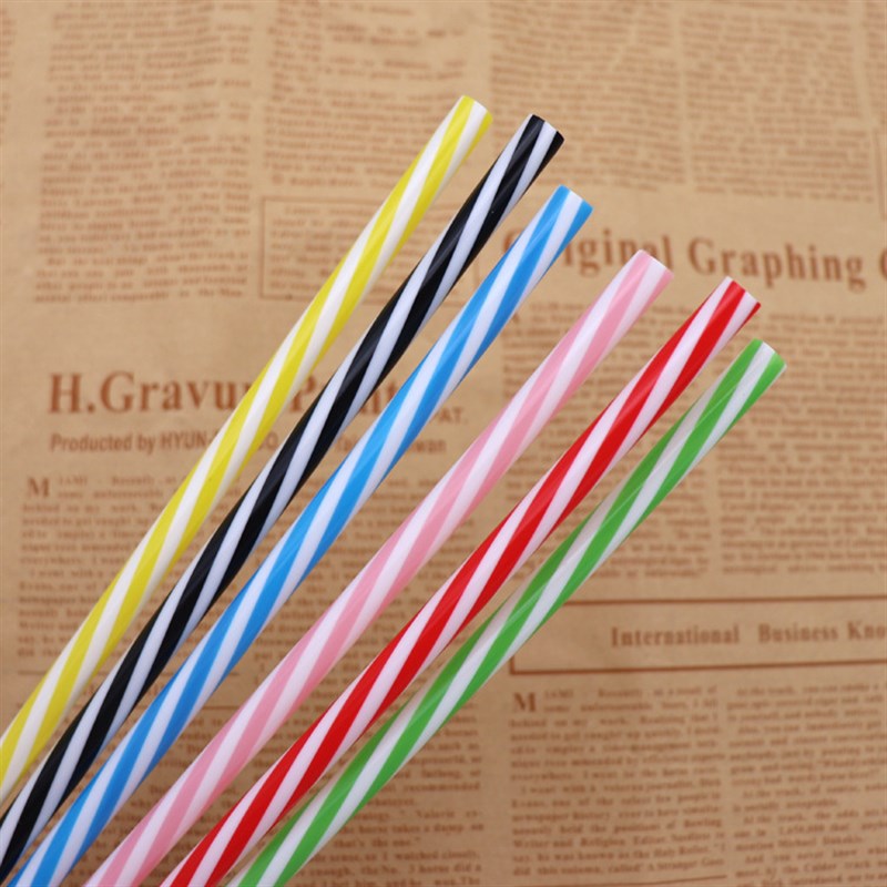 现货双色螺纹吸管重复使用6色塑料管PP双色硬管彩色条纹无环直管