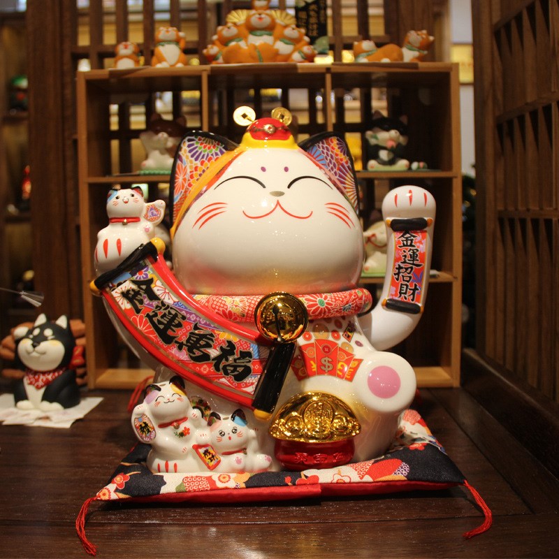 乐喵福缘11寸电动猫摇手猫陶瓷工艺品店面开业摆件礼品招财猫