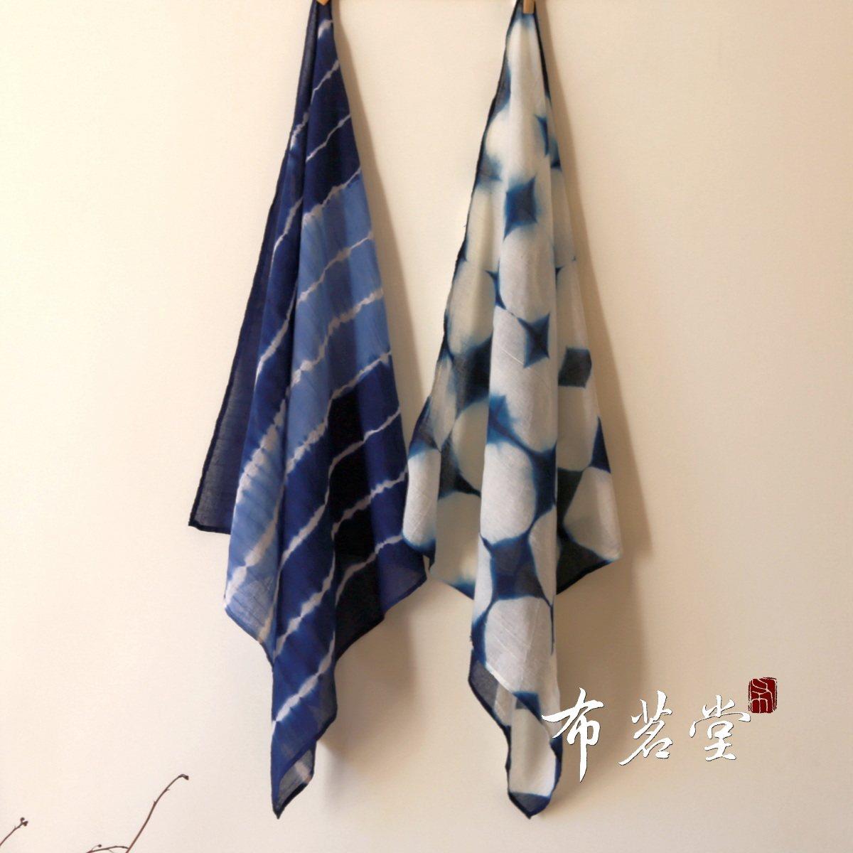 采购产品布明堂手工蓝染棉纱小方围巾,围巾,袋装饰毛巾,吸水茶