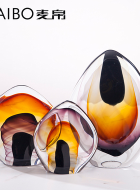 麦帛简约轻奢琉璃玻璃创意客厅桌面玄关样板房室内.装饰品摆件