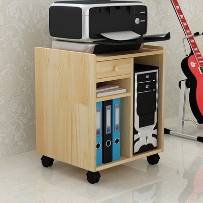 简约落地a打印机架台式主机柜置物架实木可移动主机架桌边柜收纳