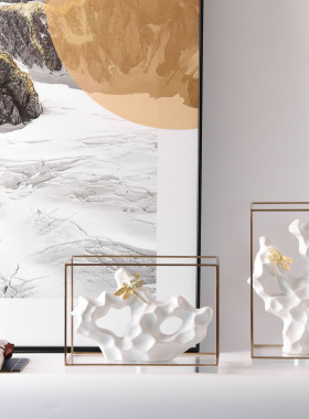 新中式创意陶瓷太湖石装饰摆w件样板间售楼处玄关茶室软装装饰摆