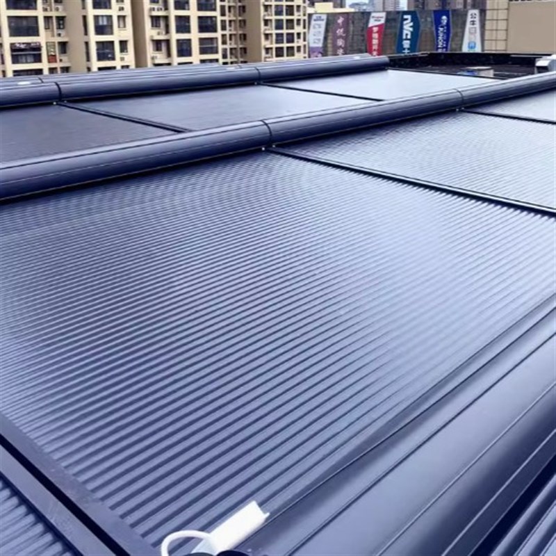 户外铝合金天幕防风卷帘玻璃顶隔热顶棚防晒天幕室外自动遮阳帘