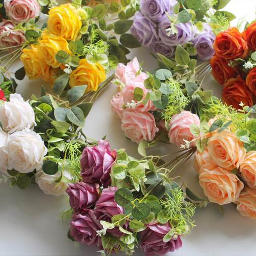 高品质复古油画色玫瑰仿真花假花欧式茶玫绢花餐桌客厅摆件花束